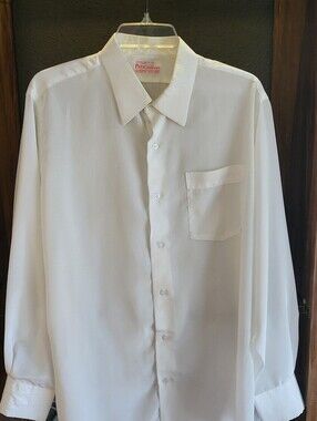 Pete' Fashions 70s White Polyester Lurex Dress Shirt Custom Tailored Large